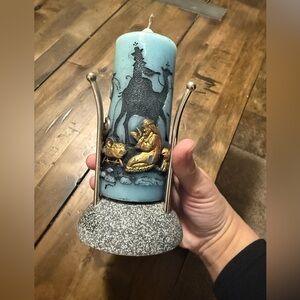 PartyLite Black Circular tea candle holder with a vintage rare candle